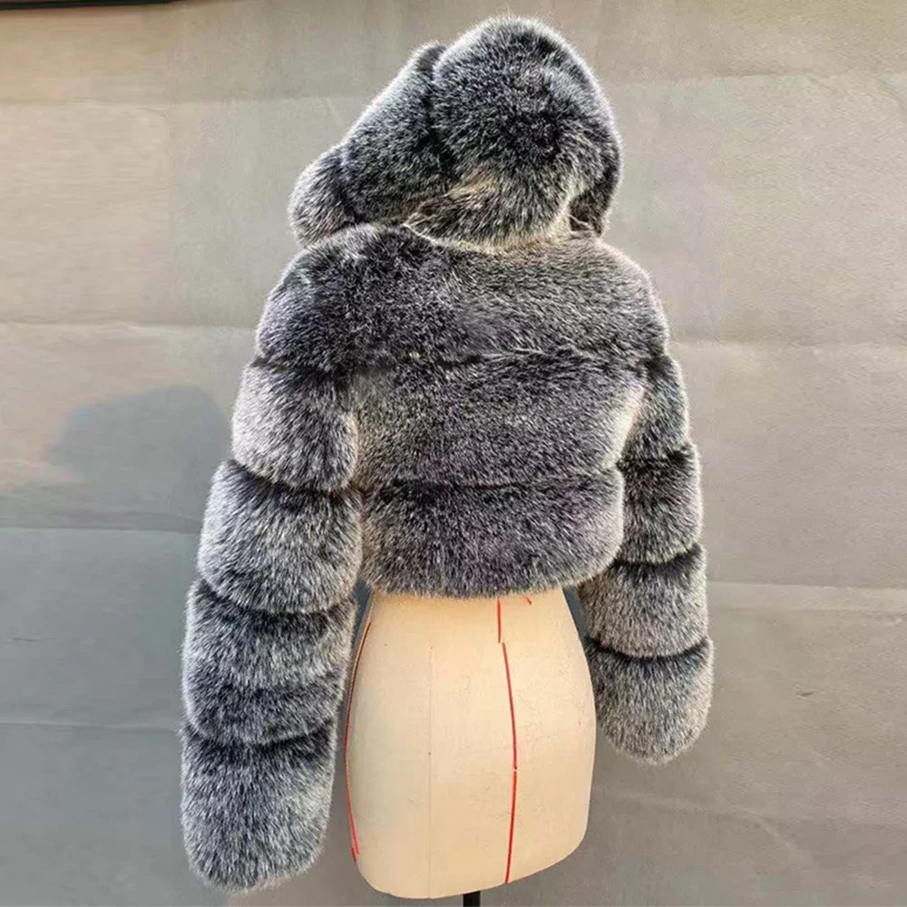 2024 New Arrival High Quality Women Cute Fur Jacket Female Long Sleeve Fluffy Short Faux Fur Coat with Hood Fuzzy Coat B240