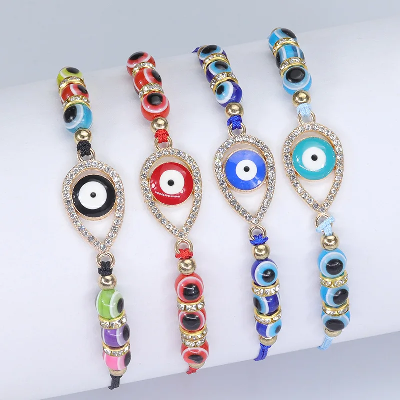 2pcs Lucky Resin Wicked Eye Charm Beaded Bracelet Handmade Rope Braided Bracelets For Girls Dainty Gift