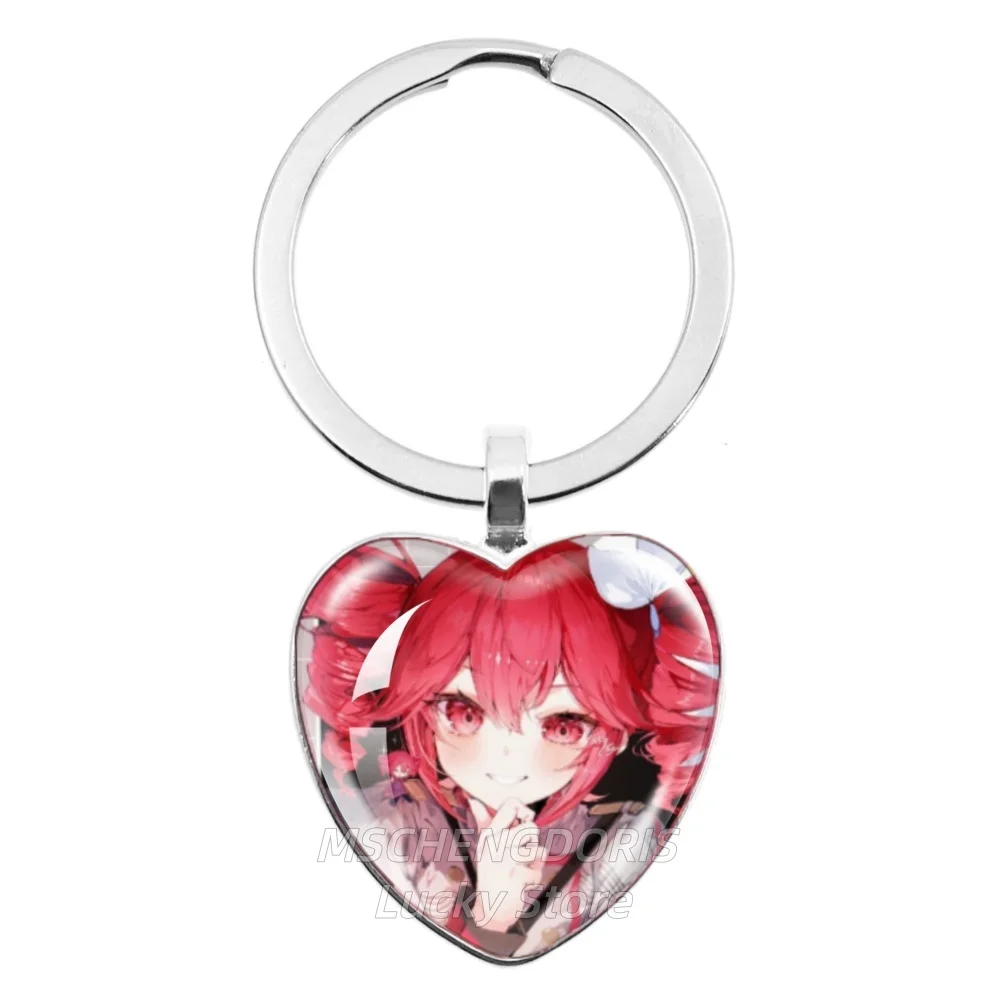 K-Kasane Teto  Keychain Virtual Singer Glass Cabochon Heart-Shape Pendant Cartoon Keychain Jewelry Charm Fans Gift MS016