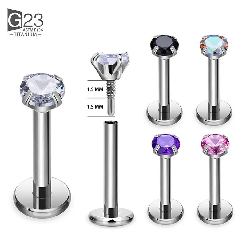 

10Pc 16g G23 Titanium Piercing CZ Lip Labre Earrings set Lip Stud Tragus Free Spiral Cartilage Jewelry For Women