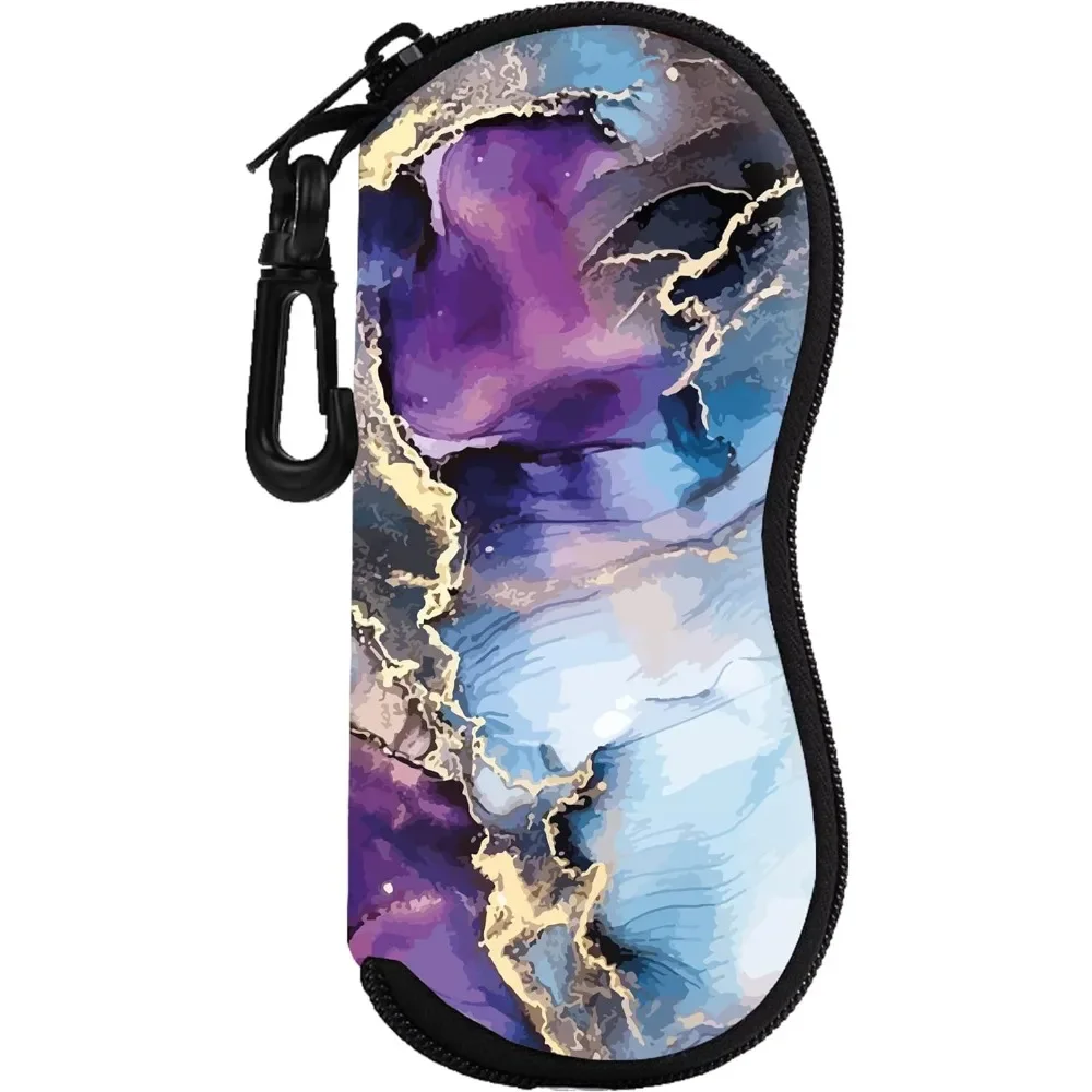 Purple Marble Glasses Case Pouch Prints Zipper Soft Eyewear Storage Box Outdoor Travel Portable Anti-Pressure Sunglasses Bag