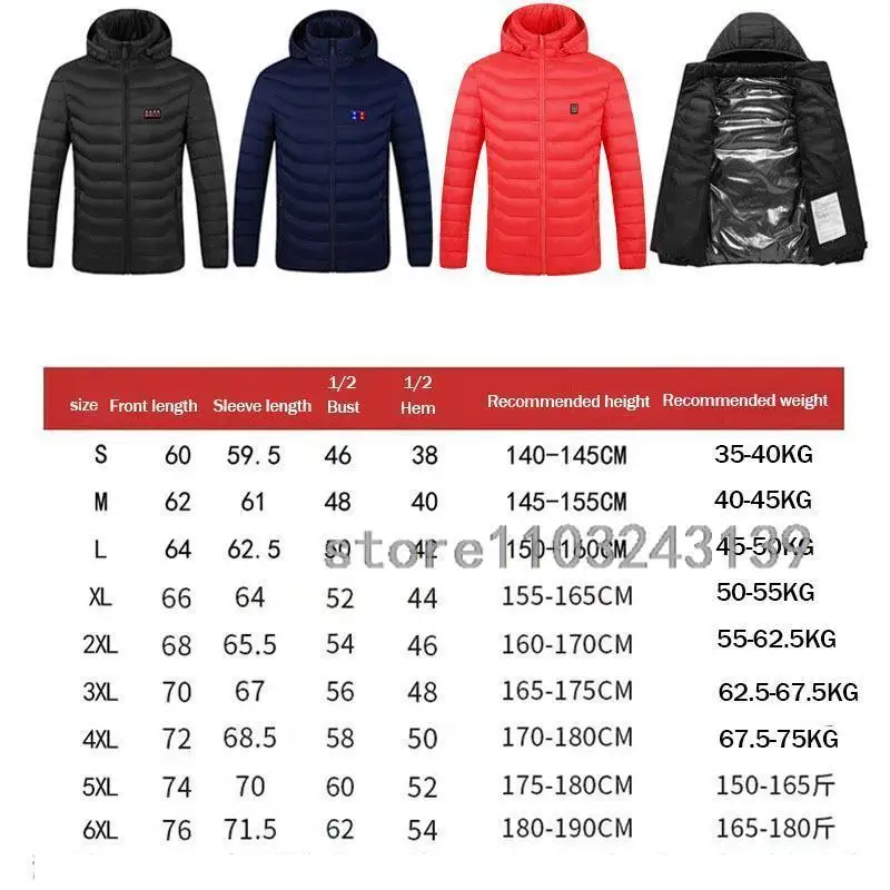 Winter Heated Jacket Men Women USB Electric Self Heating Jacket Coat Warm Hunting Camping Hiking Skiing Clothing