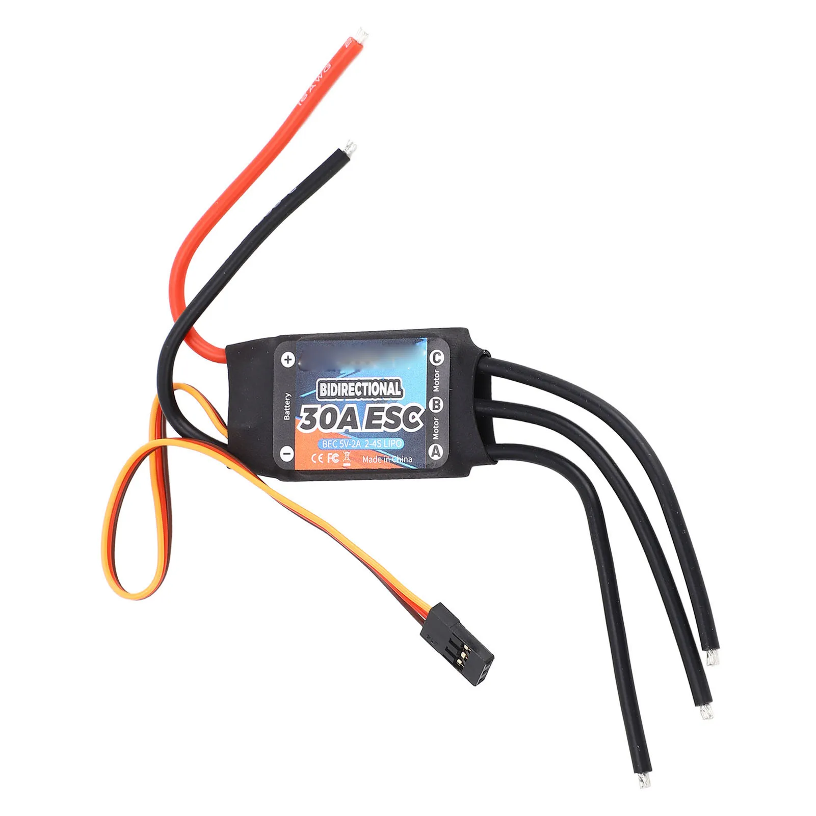 30A RC ESC Direct Reverse Quick Response 5V 2A BEC Output Bidirectional 30A Brushless ESC Plug and Play Black for RC Car