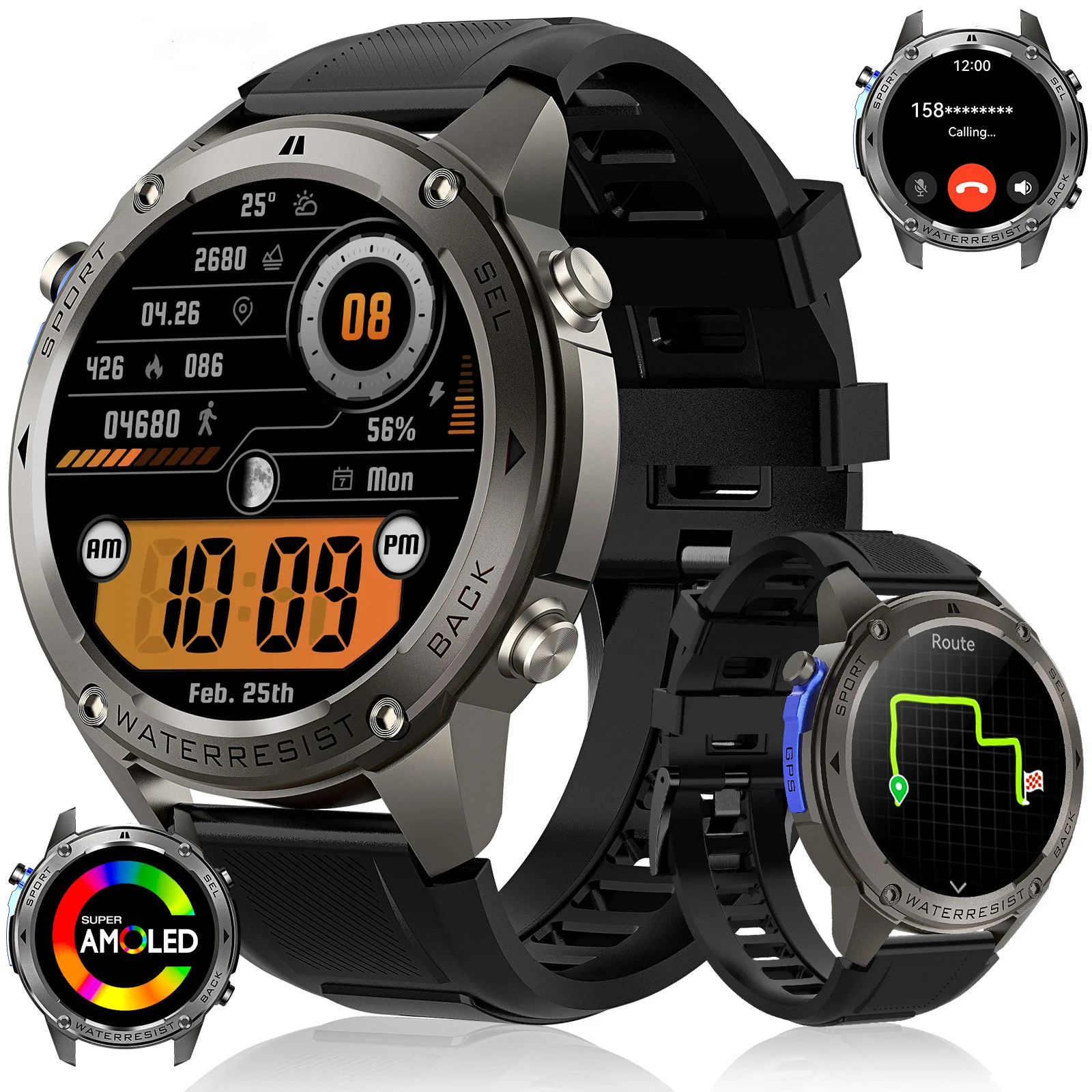 

Смарт-часы EIGIIS для мужчин, 1,43-дюймовый AMOLED, умные часы со встроенным GPS-смарт-часами с 170+ спортивных режимов, часы