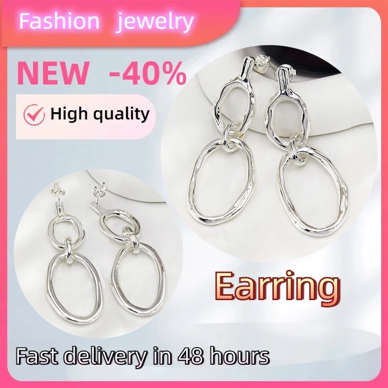 

2025 popular Spanish original jewelry bright geometric circles cross-linked fashionable niche girls high-end accessories