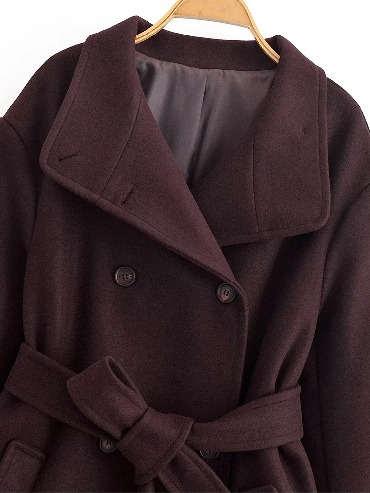 معطف نسائي جديد على الطراز الأوروبي عصري ومتعدد الاستخدامات بلون سادة وطية صدر السترة مزدوجة الصدر.