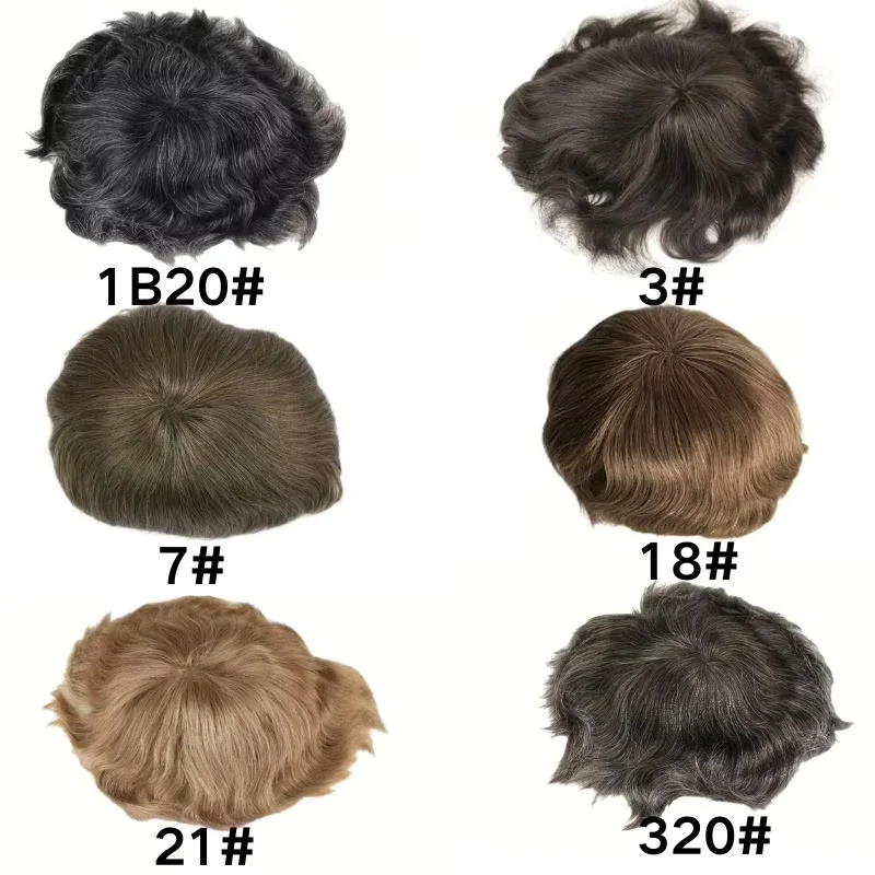 قاعدة شعر مستعار أحادية للرجال مع شعر PU 1B20 # لون 80% شعر بشري أسود مختلط مع نظام الشعر الاصطناعي 20٪ 8 × 10 #6