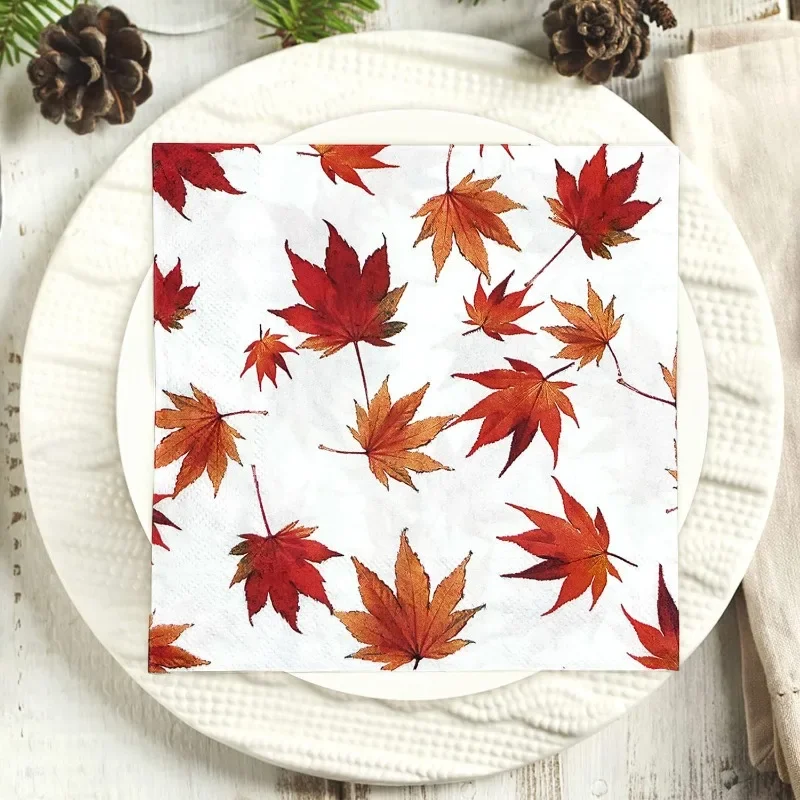 10/20Pcs Red Maple Leaf Grace Festival Party Printed Napkins Wine Glasses Flower Paper Placemats DIY Butterfly Bone Bart Paper