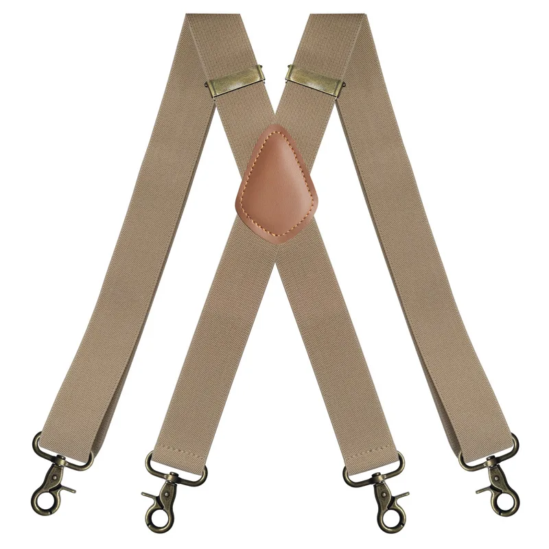 KBAP Vintage-Hosenträger für Männer, robust, groß, 3,5 cm breit, X-Form, 4 Bronze-Karabinerhaken, verstellbare elastische Hosenträger 6