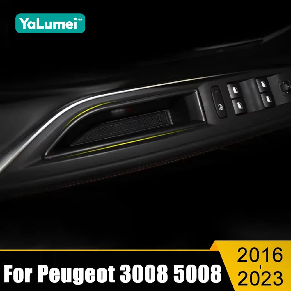 

For Peugeot 3008 5008 GT 2016 2017 2018 2019 2020 2021 2022 2023 Hybrid ABS Car Door Armrest Storage Box Case Holder Container