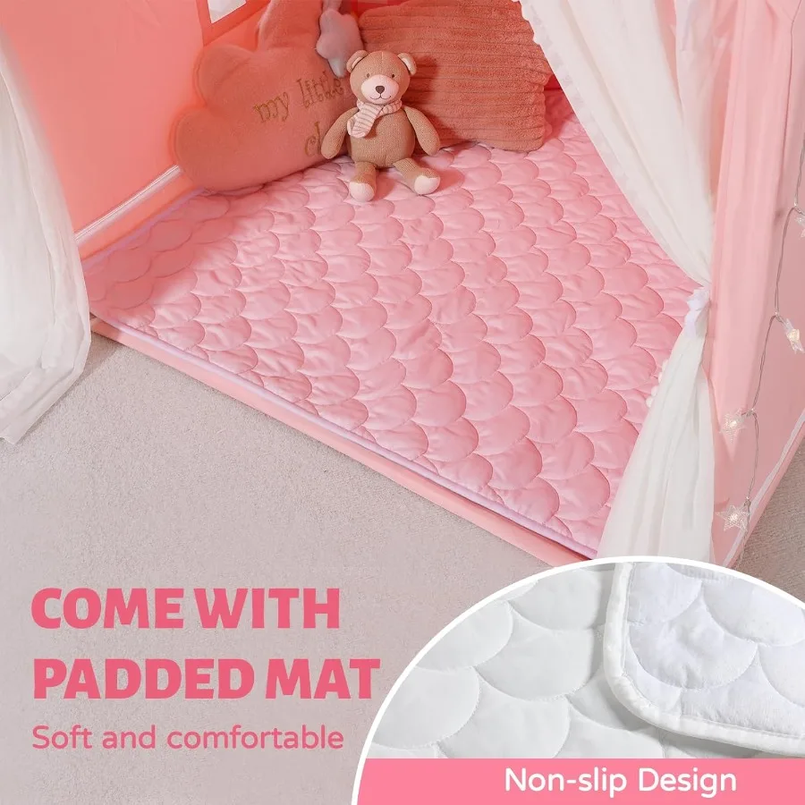 Tente intérieure pour tout-petits : avec tapis étoiles lumières - Playhouse intérieur pour tout-petits - Tente pour tente tipi pour jouer à l'intérieur des filles et des garçons