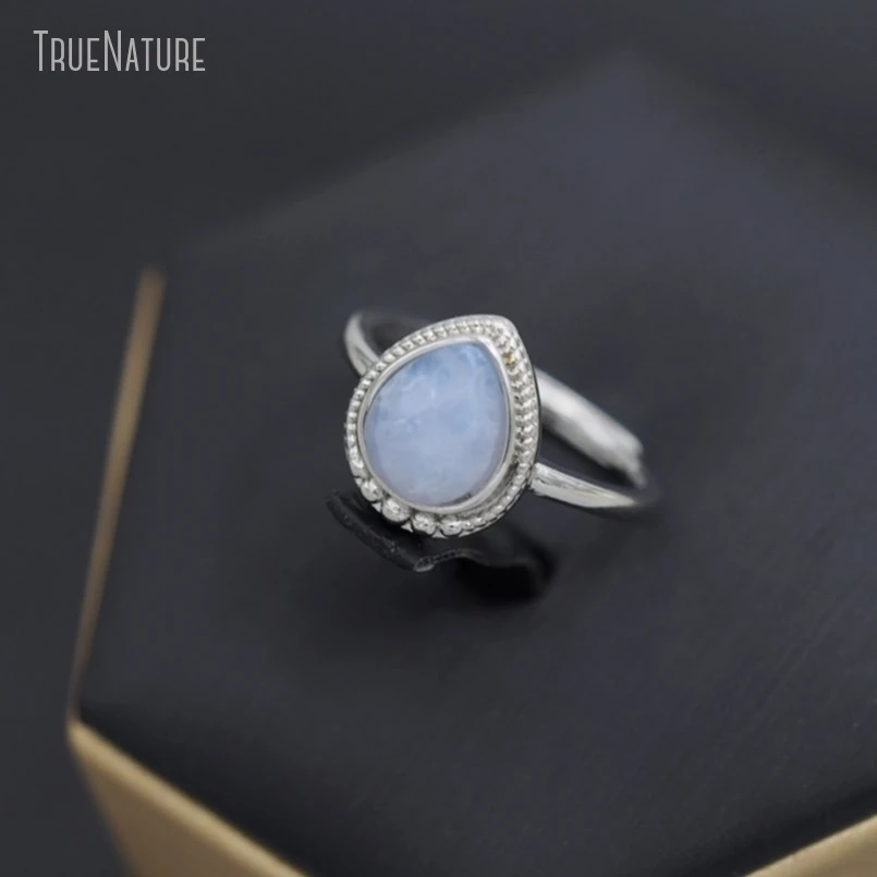 

5Pcs Wholesale Silver Color Lavander Lace Agates Drop Shape Teardrop Ring RM51171