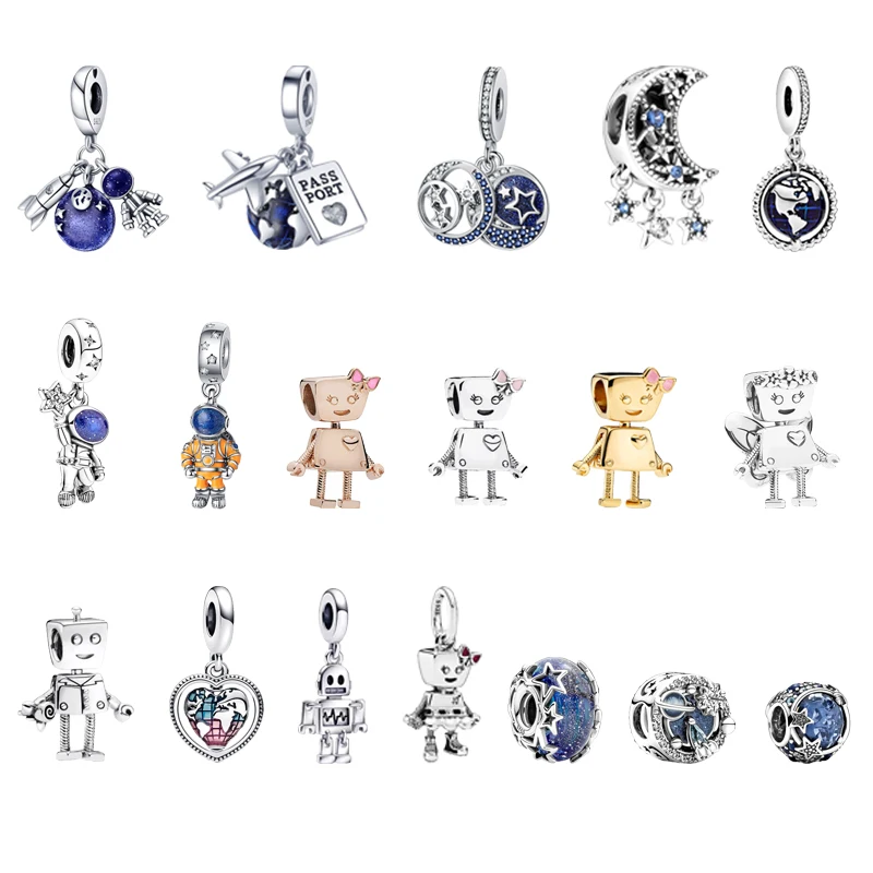 Authentic Artificial Intelligence Robot Aviation Rocket & Astronaut Charm Beads Fit Original 925 Silver Pandora Bracelet Jewelry