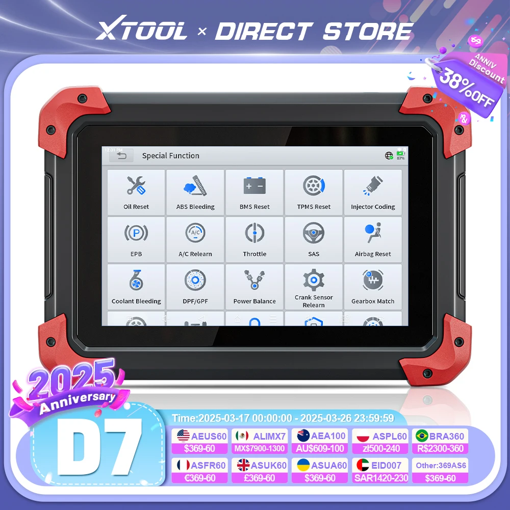 XTOOL D7 OBD2 Car Diagnostic Tools Bi-directional Automotive Scanner 3-Year Free Update Built-in CAN FD Ecu Coding 36+ Services