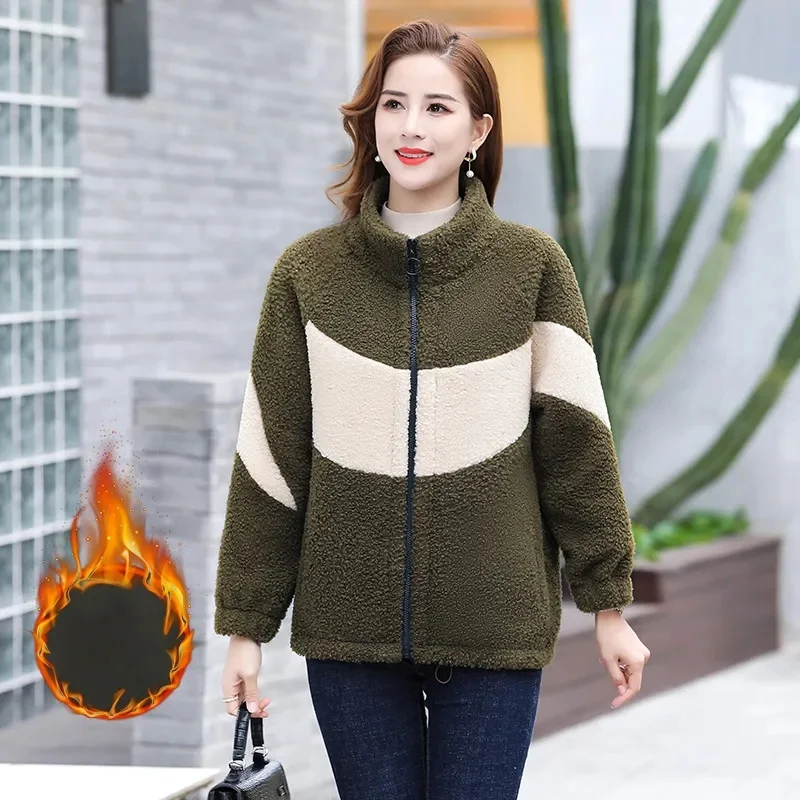 

Middle-Aged Elderly Jacket Women's Autumn Winter Grain Velvet Cotton-Padded Coat New Mother Installed Velvet Warm Outerwear Lady