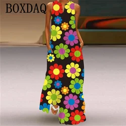 Power Flower Women'S Long Dresses Summer Sexy Sleeveless V-Neck Loose Dress Fashion 3D Print Casual Pockets Maxi Dress Sundress