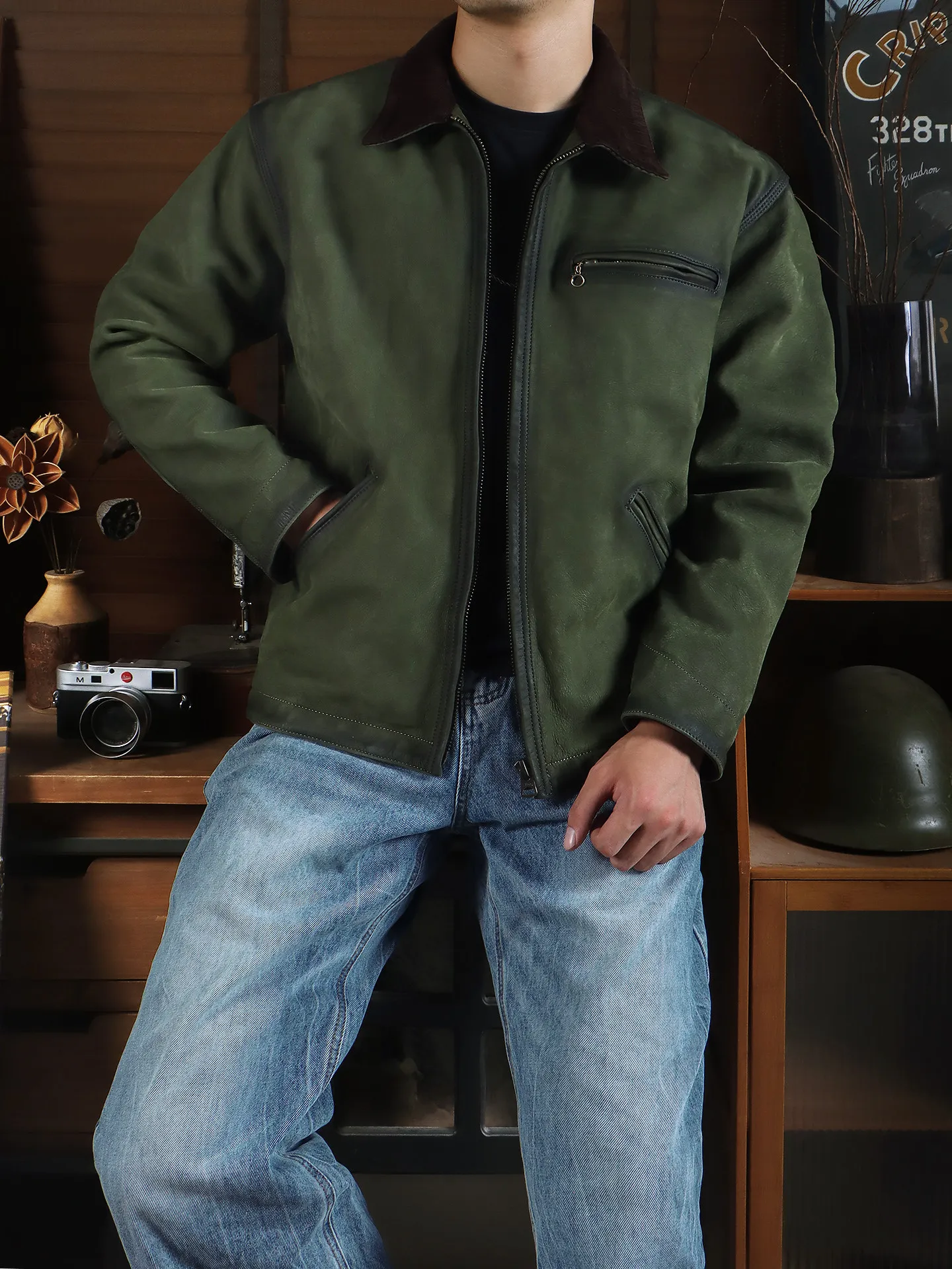 Tailor Brando Uncoated Nubuck Cowhide Classic Men's America Retro Genuine Leather Jacket