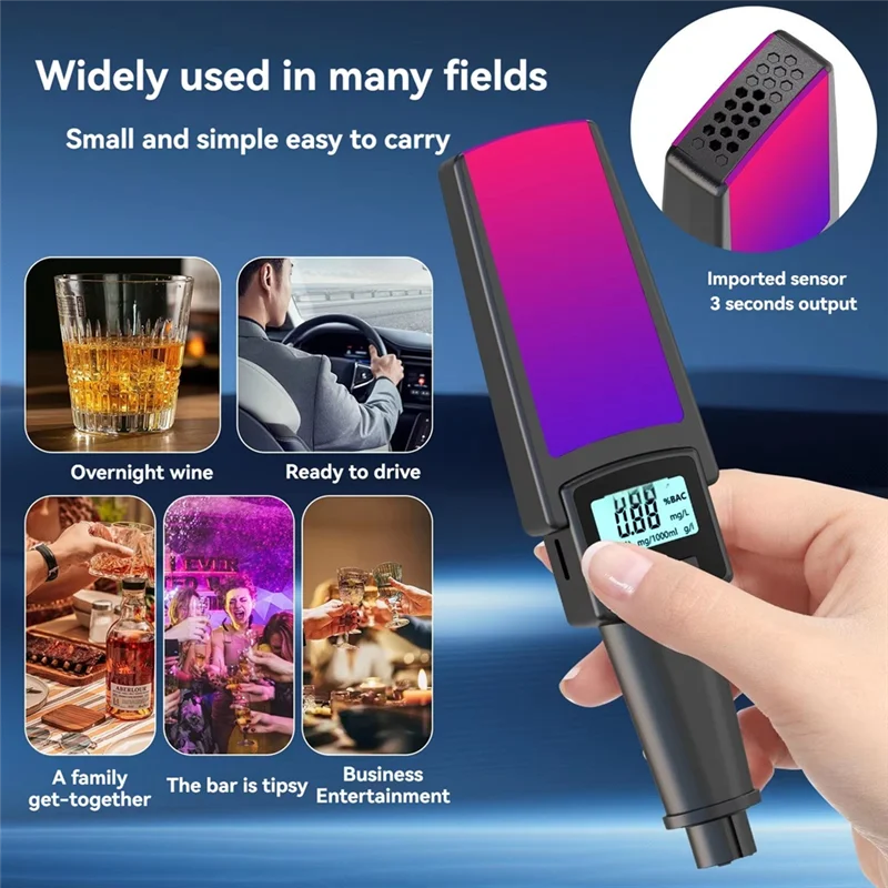 M13K2 In 1 Handheld Breathalyzer Digital Breath Alcohol Tester With Safety Hammer Window Breake Blowing Type Alcohol Tester