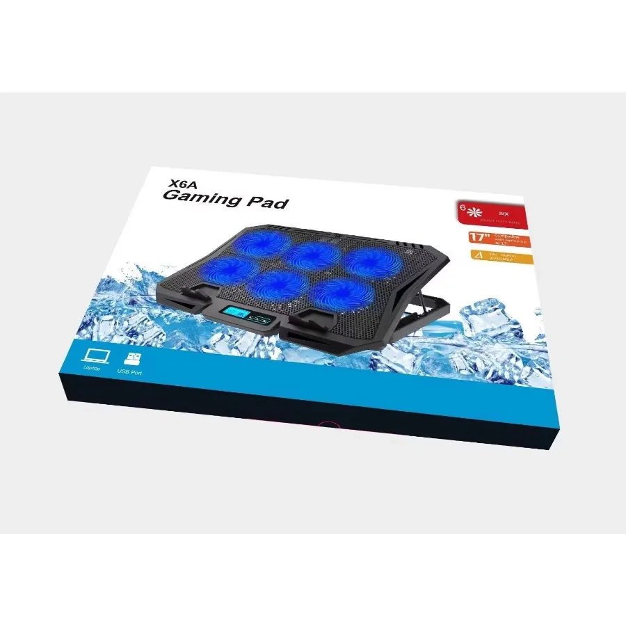 X6A Used 16-Inch Laptop Cooling Pad Air-Cooled 6-Fan High-Speed 3000RPM Quiet Operation Adjustable Stand HIPS+ABS+Iron