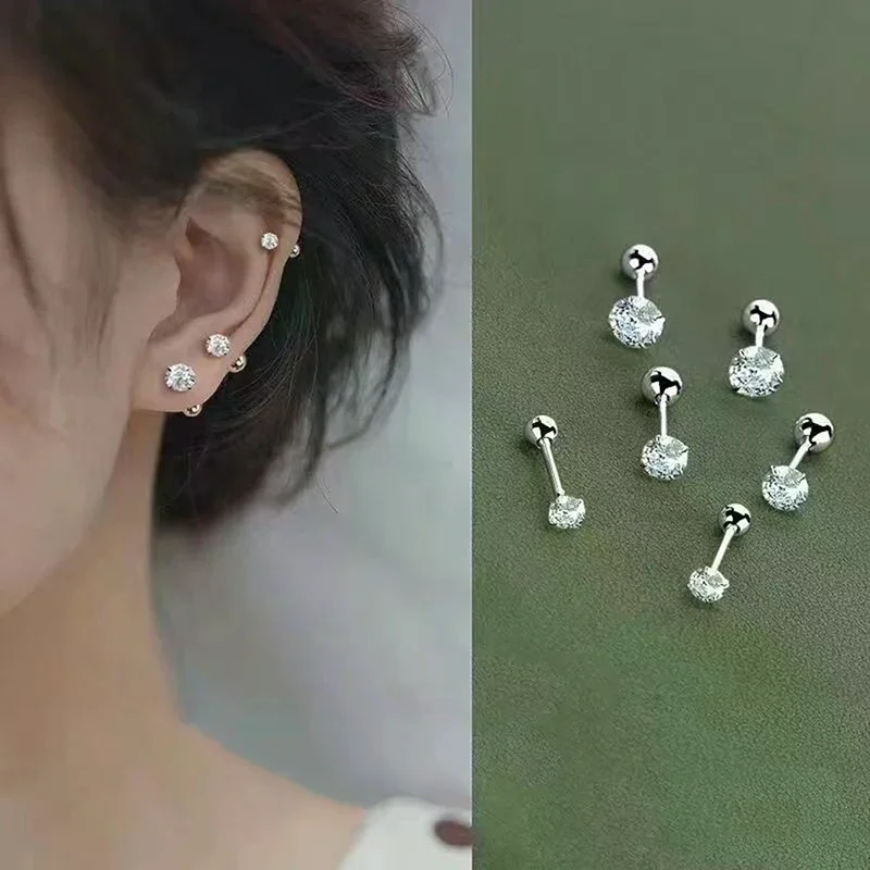 1Pair Zircon Earring for Women Ear Bone Nail Cartilage Earring Spiral Stud Earring Body Jewelry Gifts