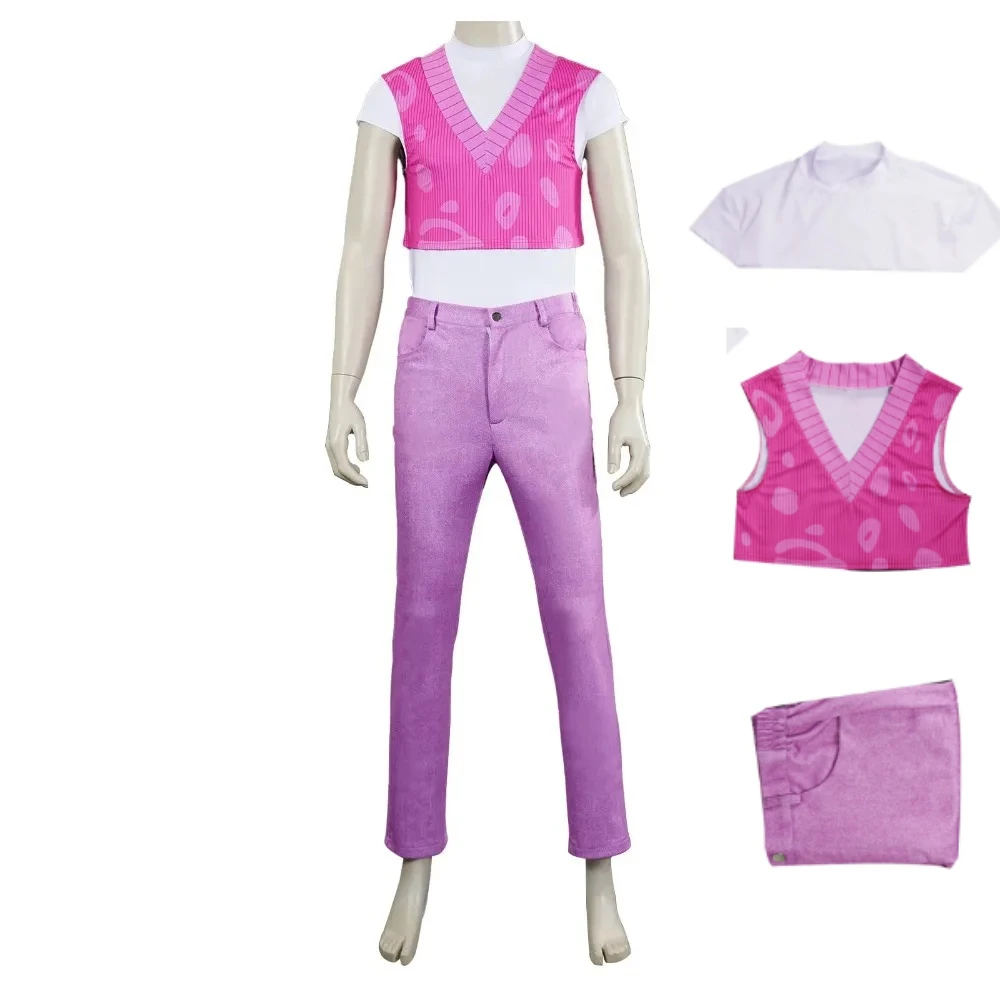 

KPop Demon Saja Boy Group Jinu Mystery Cosplay Costume V-Neck Short Pink Vest Shirt Stage Performance Outfit for Halloween Party