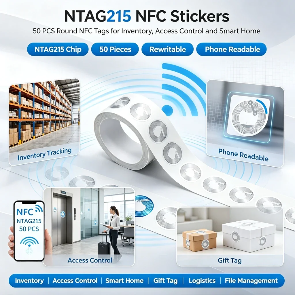 50-200PCS Ntag 215 NFC Phone Available RFID Tag Stickers Adhesive Label NFC Ntag215 Self-adhesive Tag 13.56MHz ISO14443A Sticker