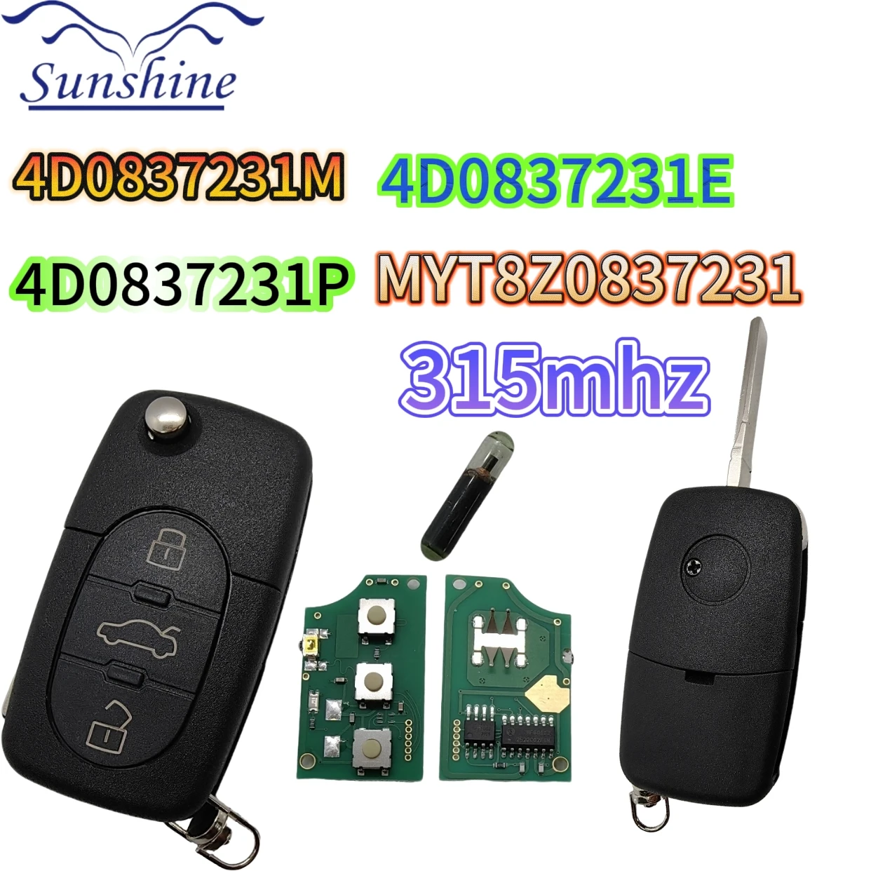 

Sunshine 4D0837231E M P ID48 Chip Car Remote Key 3+1 Buttons 315MHz Flip Folding Key for AUDI A4 S4 A6 A8 TT 1997-2005