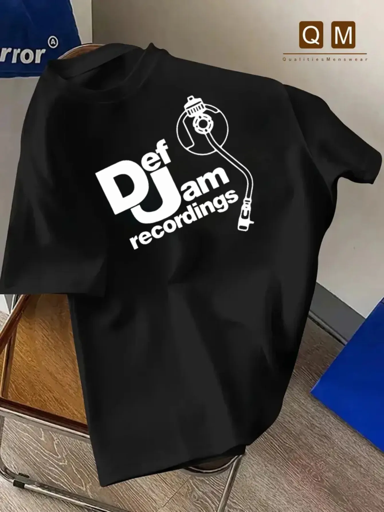 

Мужская голубая футболка с графическим рисунком DEF JAM RECORDS, повседневная футболка с короткими рукавами и круглым вырезом, с наушниками, дышащая летняя футболка