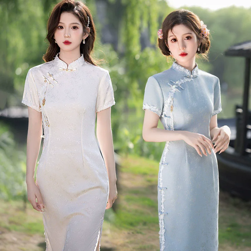 

Длинное платье Ципао в национальном стиле Сучжоу, улучшенный молодой стиль, новинка 2025, новое китайское ретро-платье Ципао на весну/лето