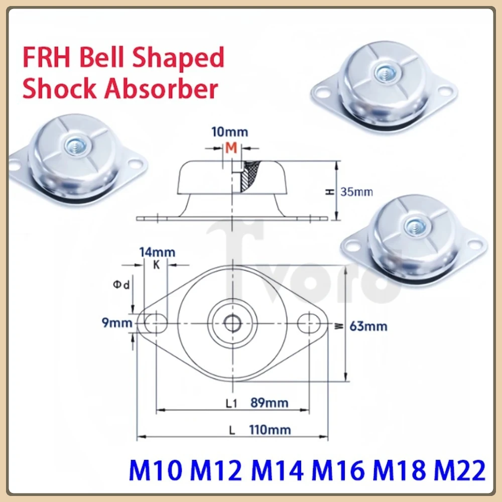 

1Pcs FRH Bell Shaped Rubber Shock Absorber M10 M12 M14 M16 M18 M22 Generator Water Pump Air Compressor Anti Vibration Buffer Pad