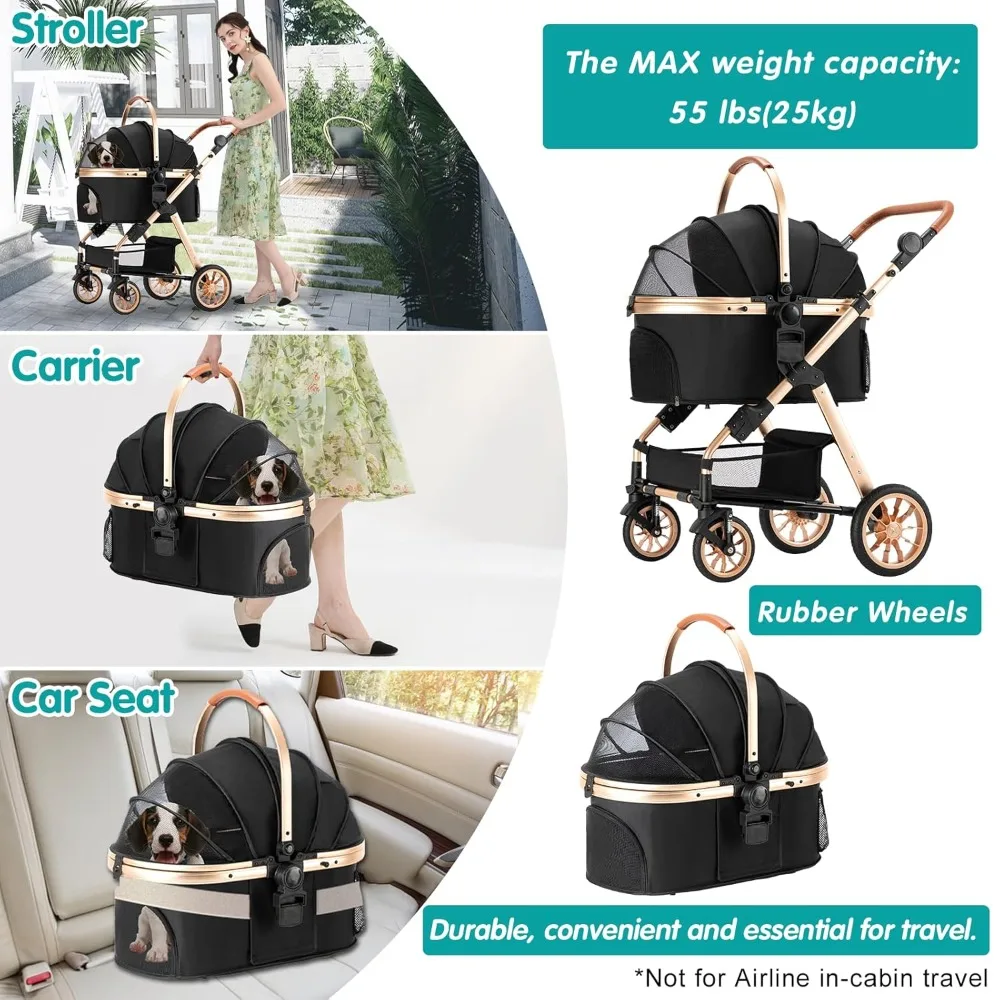 Dog Stroller for Medium Small Dog with Storage Basket Foldable Lightweight Dog Carrier Trolley.Basket can be Used Alone.