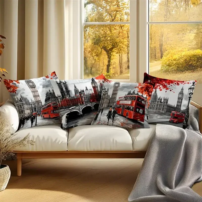 London Street View Cushion Pillowcase Printed Polyester 45x45cm Throw Pillowcover Decorative Sofa Cushion Pillowslip Home Decor