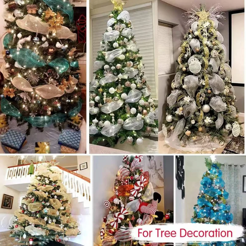 شبكة بلاستيكية PP مقاس 26 سم × 9 م، لفافة شجرة عيد الميلاد الذهبية لتزيين عطلة المنزل من أمازون