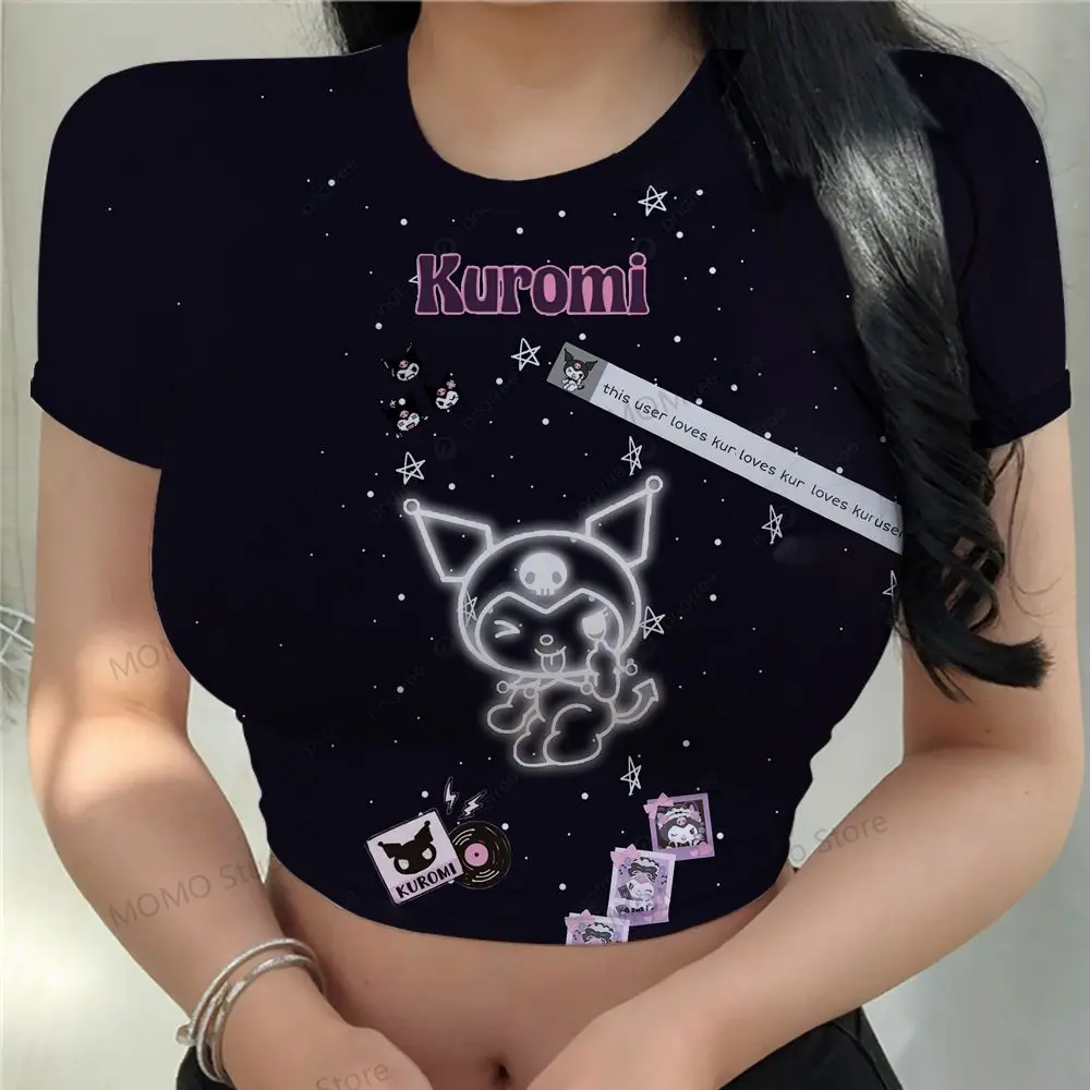 Short Sleeve XS-3XL T Shirt Kuromi Cheap Clothes 2024 Tops Women\'s Crop Top T-shirt Fashion Lovely Streetwear Anime Y2k Summer