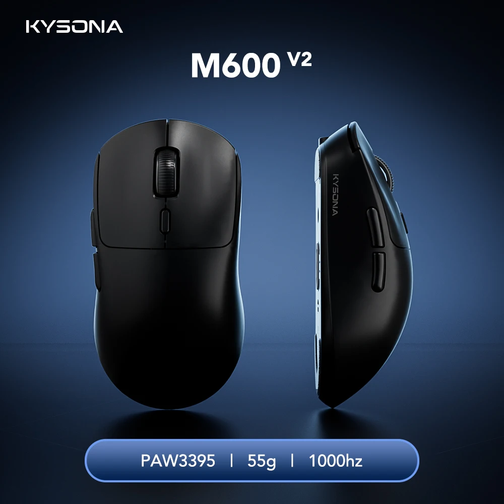

KYSONA M600 V2 Black Gaming Mouse Wireless Mouse PAW3395 Adjustable DPI 55g Ultra Light Ergonomic Design For Competitive Gamers