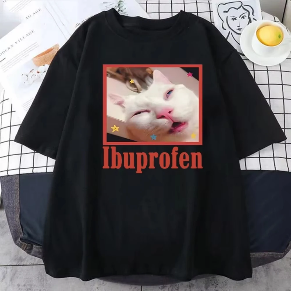 

Fashion Funny Ibuprofen Cat Meme Graphic T Shirt Men Women Humor Fashion T Shirts Oversized Cotton Casual Streetwear T-shirts