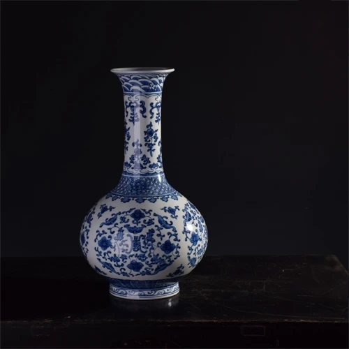 Ceramic Long Neck Vase Handmade Antique Large Blue and White Home Table Craft Deco