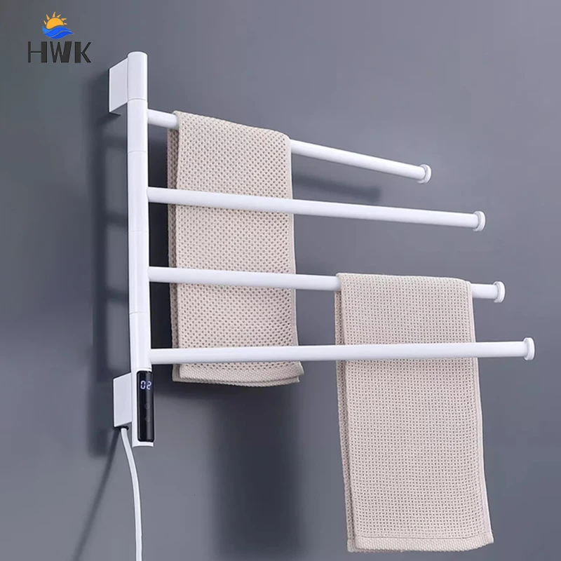 Black/White Bathroom Rotatable Heated Towel Rail Temperature Control Timing Towel Warmer Stainless Steel Electric Towel Rack