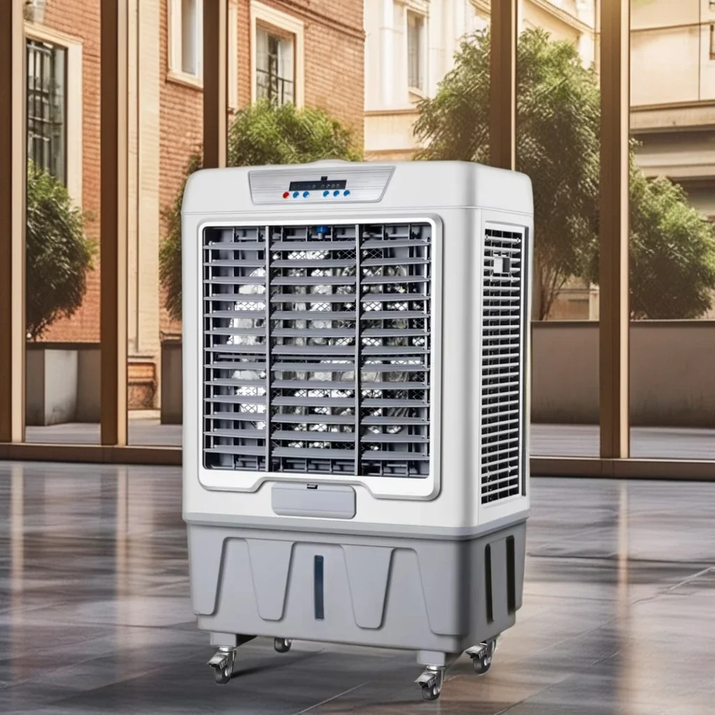 المحمولة الكهربائية مبرد الهواء التبخيري التبديل التحكم الصناعية المحمول الطابق الدائمة مروحة التبريد المنزلية حالة جديدة