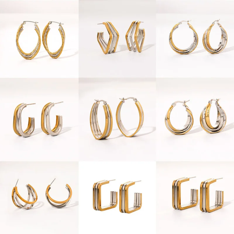 Waterproof, non-fading titanium steel earrings with geometric lines and curved shapes, light luxury exaggerated unique design