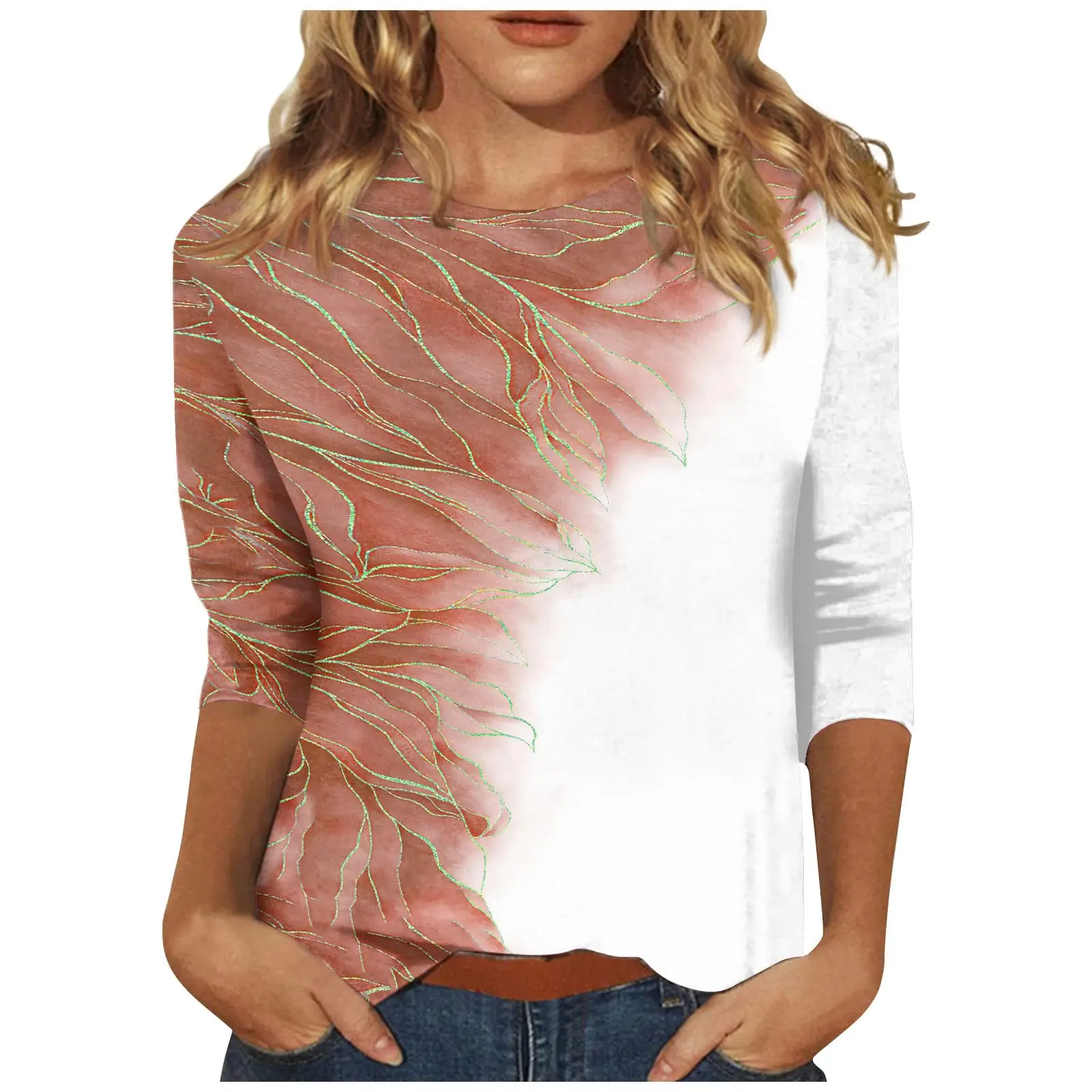 Women\'s T-shirt 3d print art floral print casual long sleeve round neck regular tops daily print pink, spring and autumn t-shirt