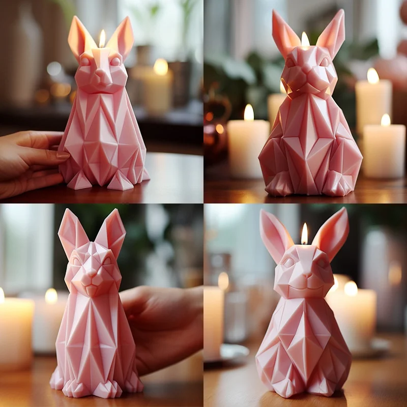 DIY Origami Rabbit Candle Silicone Mold 3D Bunny Pet Gypsum Diffuser Stone Silicone Mold Home Scent Candle Molds Concrete Gifts