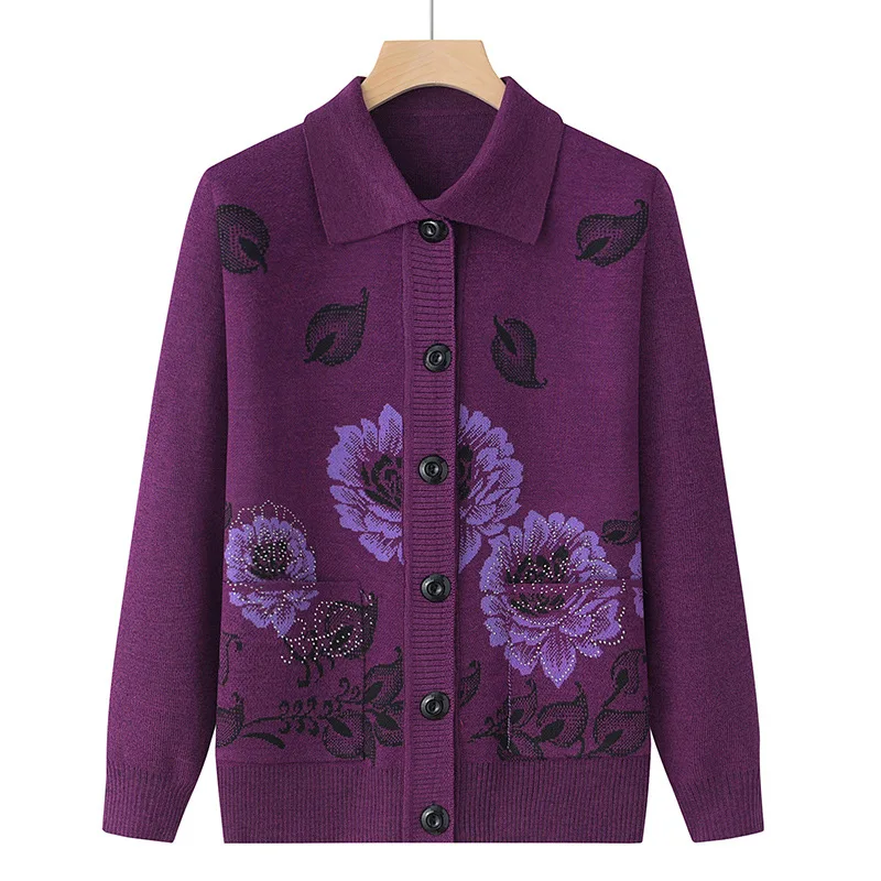 Cardigan con colletto a Polo da donna autunno e inverno monopetto fiore tinta unita maglione a maniche lunghe cappotto in maglia top eleganti