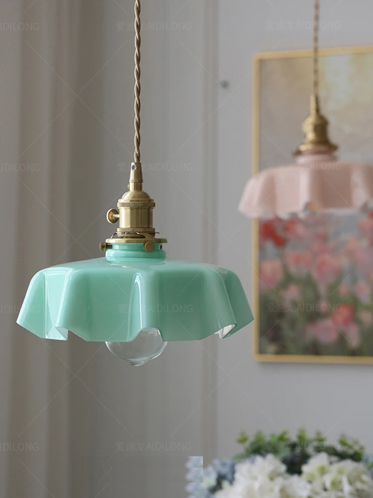 

Minimalist glass restaurant pendant light Nordic cream style flower bar table lamp coffee shop booth d