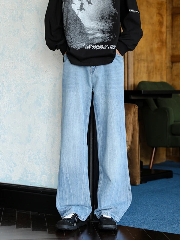 

Летние тонкие прямые джинсы для мужчин, модные американские брендовые универсальные длинные брюки в стиле High Street, брюки в пол