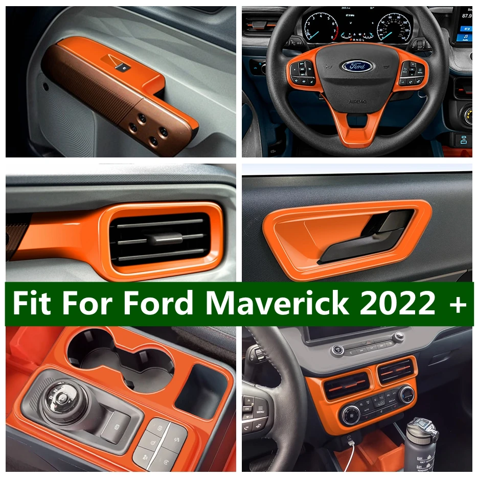 

Window Switch Button / Steering Wheel / Gear Shift Box / AC Air Outlet Cover Trims Orange Interior For Ford Maverick 2022 2023