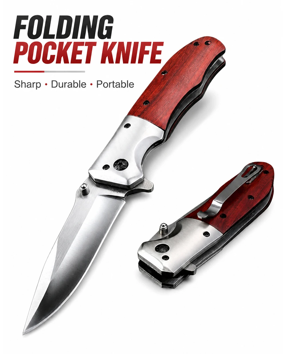 High-hardness Redwood Folding Pocket Knife for Camping, Outdoor Hiking, Sharp Fruit Knife, Multi-functional Home Utility Knife