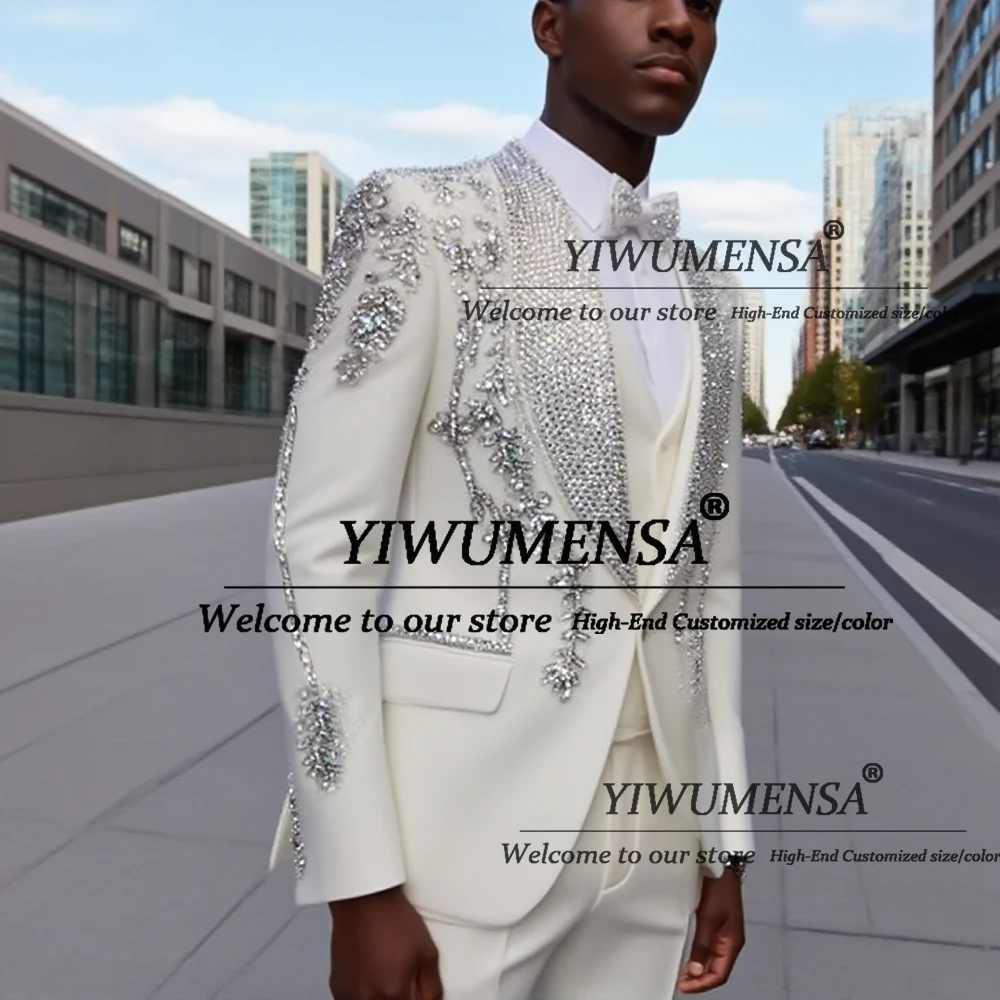 

Customized Jewelry Beaded Stones Suits Men Slim Fit Man Dresses Formal Occasion Wedding Groom Tuxedos Customized 3-Piece Clothes