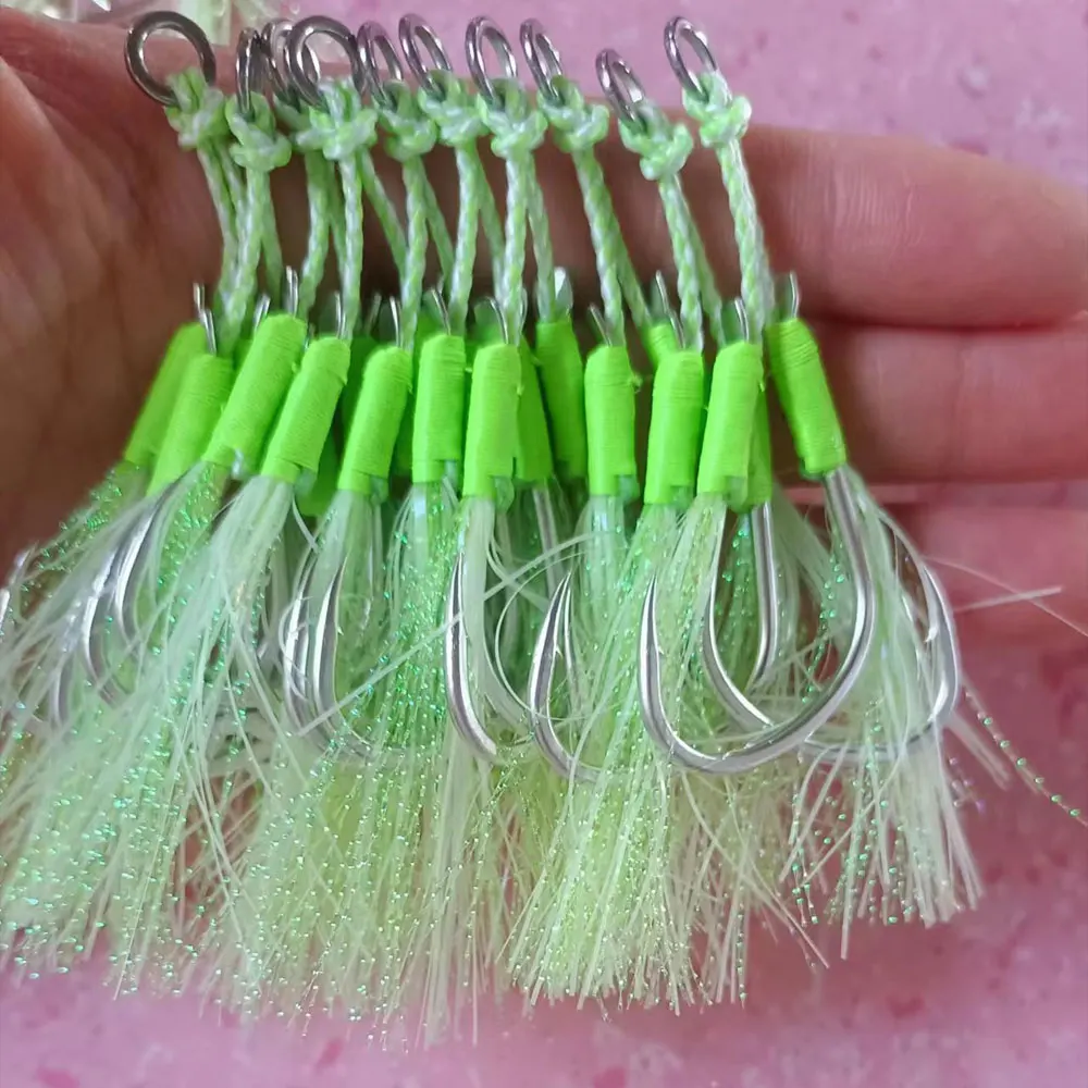 Imagem -02 - As-duplo Farpado Assist Ganchos de Pesca Fio Inoxidável Macio Glow Lure Ganchos Jigging Lento Rápido Jig Lure 20 Pares