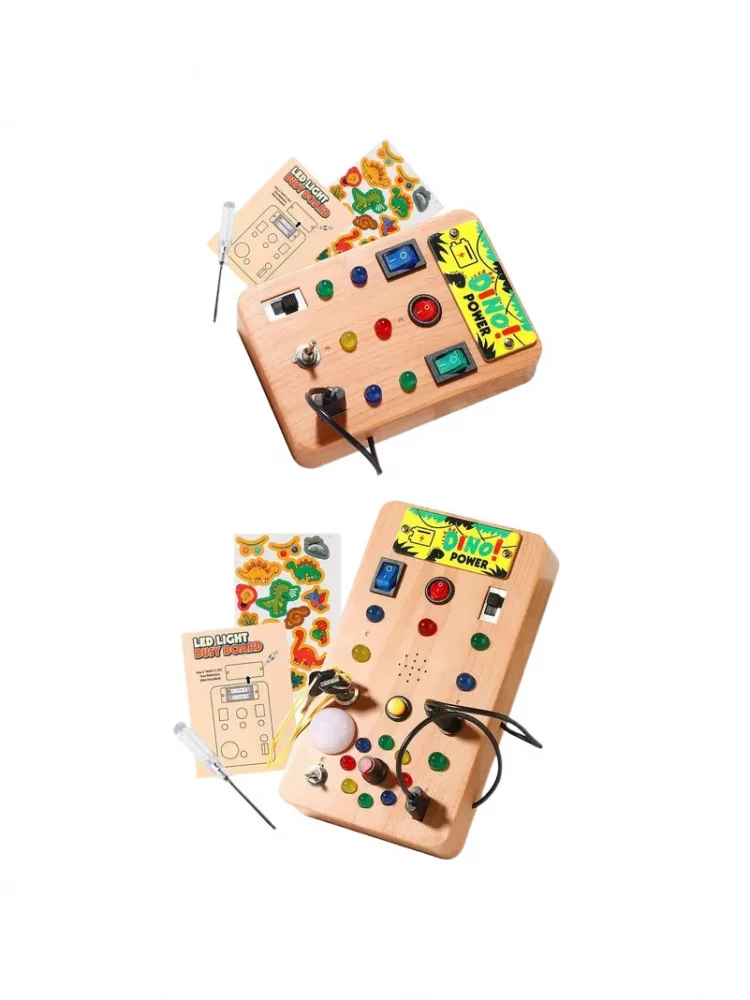 Montessori tablica manipulacyjna dla dzieci z oświetleniem LED, symulacja przełączników, tablica zasilania, przyciski świetlne, zabawki edukacyjne do wczesnej nauki i rozwijania inteligencji. — 2